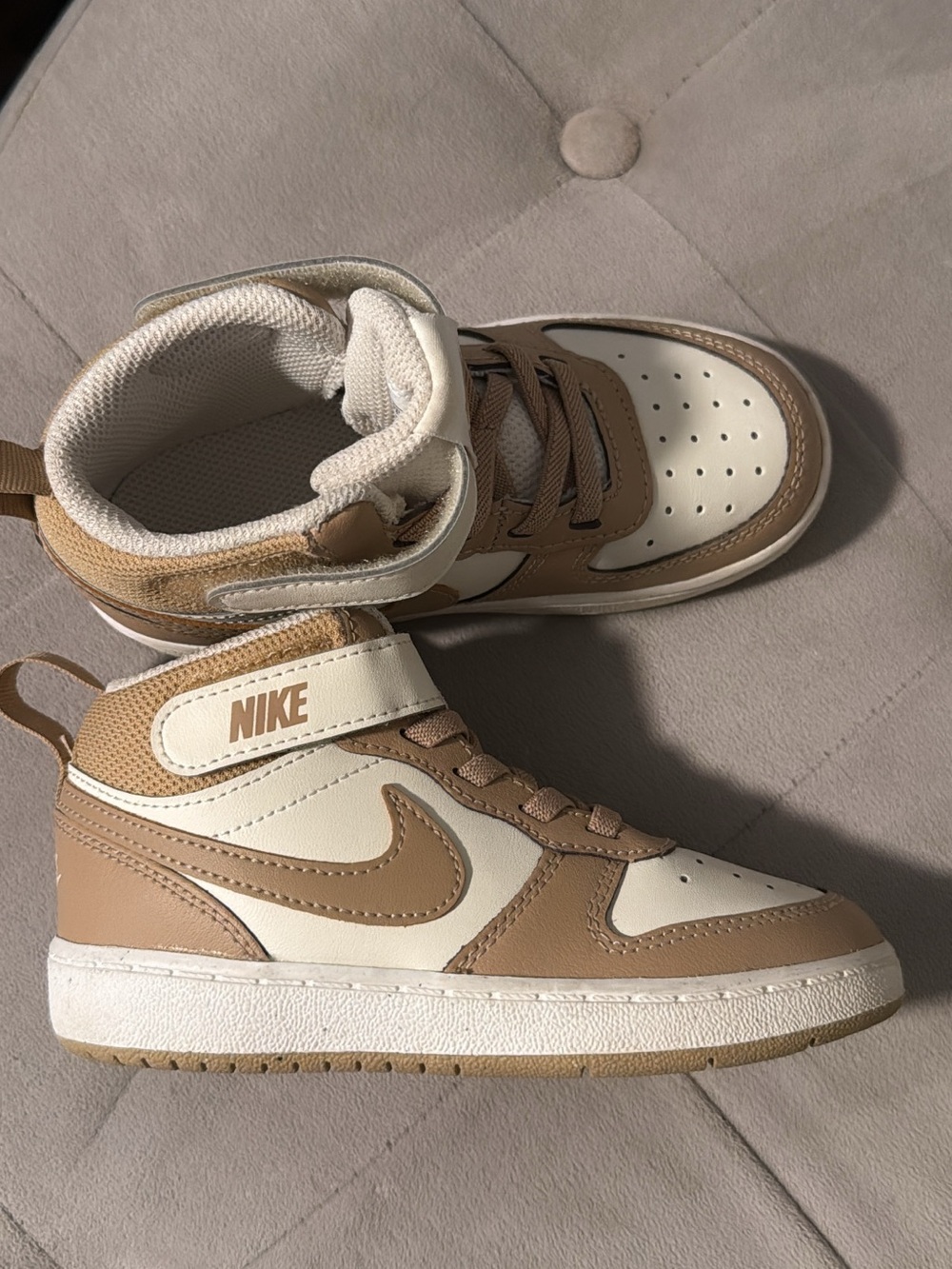 Nike Kids High-Top Sneakers in Cream and Tan